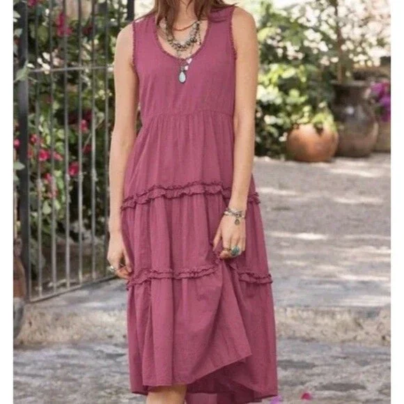 Sundance Tiered Midi Dress Womens XS Raspberry Pink Easy Beauty boho casual - Picture 7 of 8